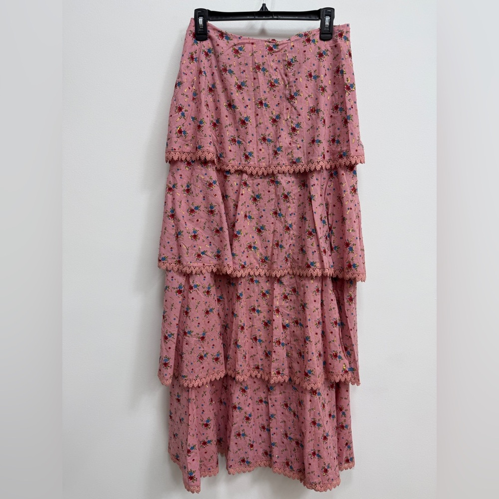Eddy Floral Tiered Pink Skirt, NWOT, size large. - Picture 3 of 3